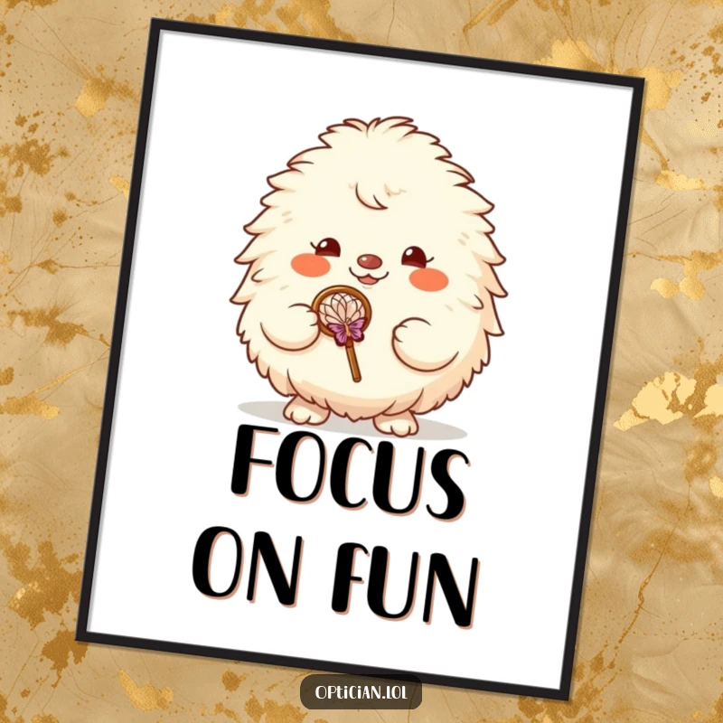 Funny digital art of a fluffy creature joyfully holding big glasses, ready to bring amusement to any digital frame.