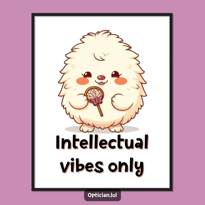 Funny Fluffy Creature Art Poster - Cheerful Grin & Glasses Decor Print