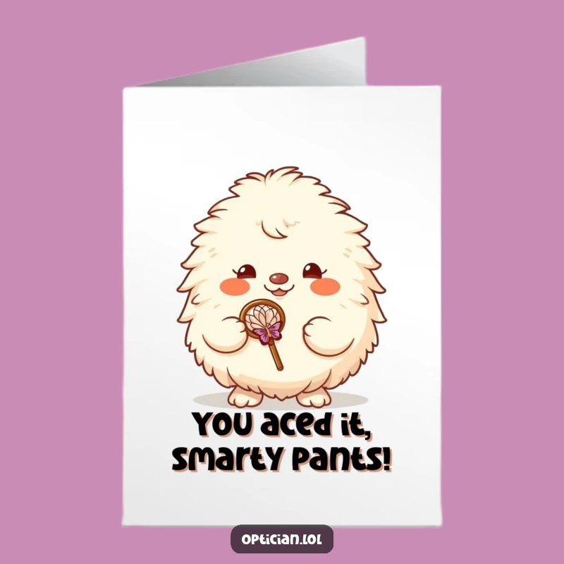 Free Printable Funny Congratulations Card: Fluffy Character, Humorous Glasses, Downloadable Gift